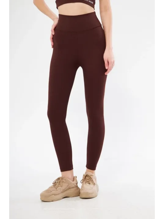 Kadın Fitilli Full Likralı Yüksek Bel Toparlayıcı Tayt Günlük Ve Spor Kullanım - Bordo