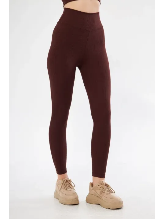 Kadın Fitilli Full Likralı Yüksek Bel Toparlayıcı Tayt Günlük Ve Spor Kullanım - Bordo