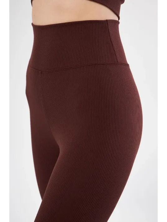 Kadın Fitilli Full Likralı Yüksek Bel Toparlayıcı Tayt Günlük Ve Spor Kullanım - Bordo