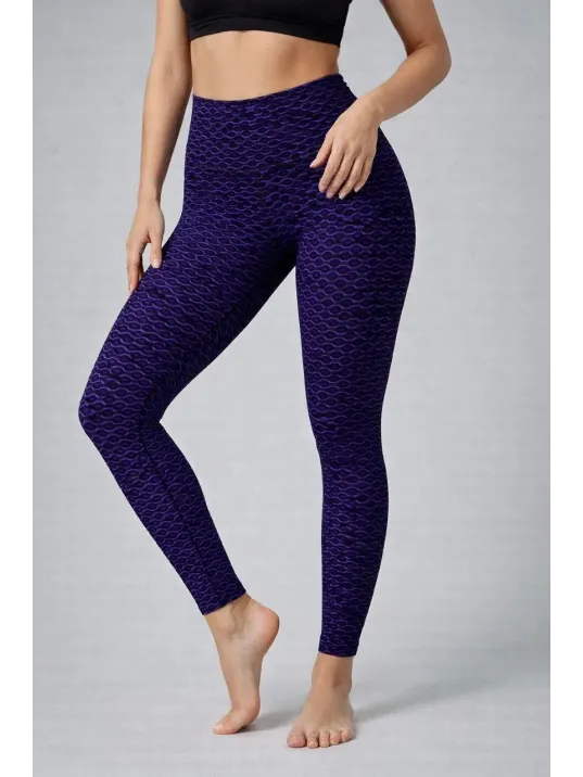 Kadın Yüksek Bel Toparlayıcı Likralı Büzgülü Tayt - Mavi