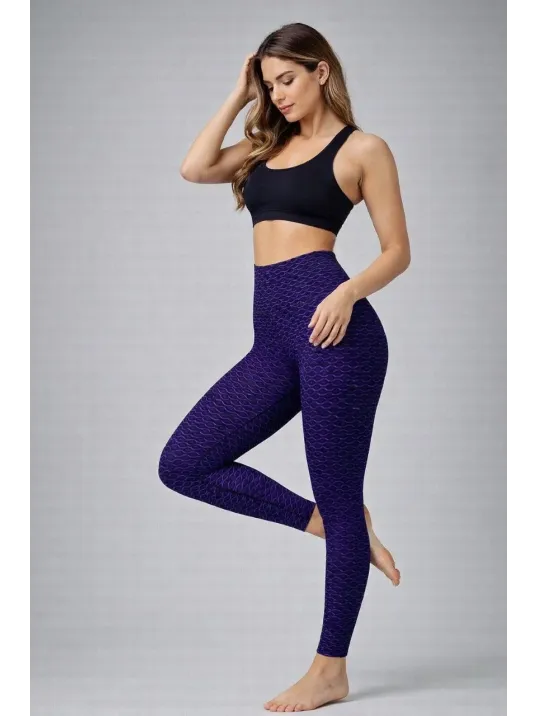 Kadın Yüksek Bel Toparlayıcı Likralı Büzgülü Tayt - Mavi