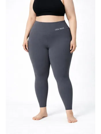 Kadın Yüksek Bel Toparlayıcı Likralı Dalgıç Spor Tayt  Esnek Battal Büyük Beden - Füme