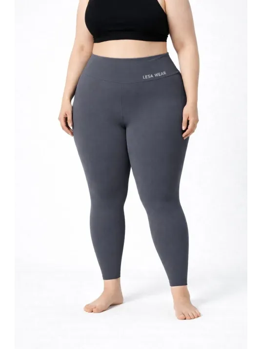 Kadın Yüksek Bel Toparlayıcı Likralı Dalgıç Spor Tayt  Esnek Battal Büyük Beden - Füme