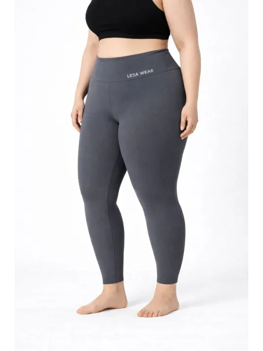 Kadın Yüksek Bel Toparlayıcı Likralı Dalgıç Spor Tayt  Esnek Battal Büyük Beden - Füme