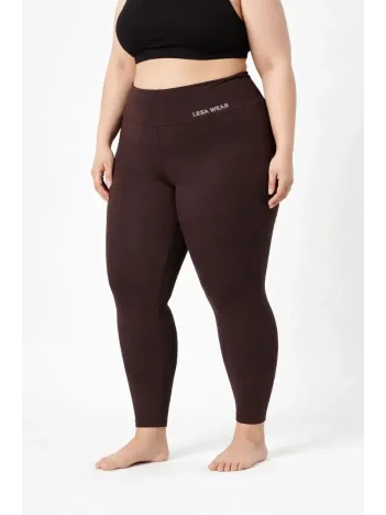 Kadın Yüksek Bel Toparlayıcı Likralı Dalgıç Spor Tayt Esnek Battal Büyük Beden - Kahverengi