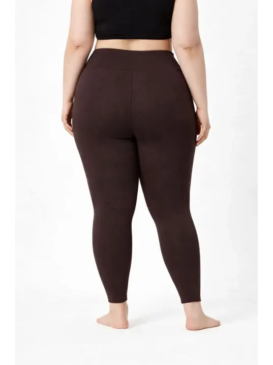 Kadın Yüksek Bel Toparlayıcı Likralı Dalgıç Spor Tayt Esnek Battal Büyük Beden - Kahverengi