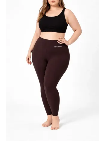 Kadın Yüksek Bel Toparlayıcı Likralı Dalgıç Spor Tayt Esnek Battal Büyük Beden - Kahverengi