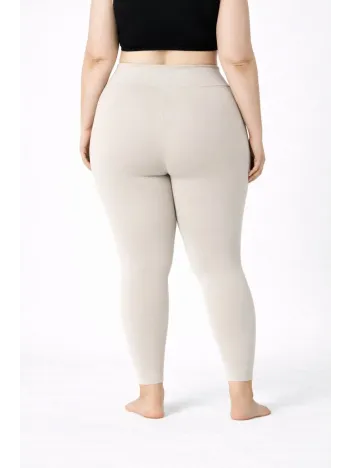 Kadın Yüksek Bel Toparlayıcı Likralı Dalgıç Spor Tayt Esnek Battal Büyük Beden - Taş