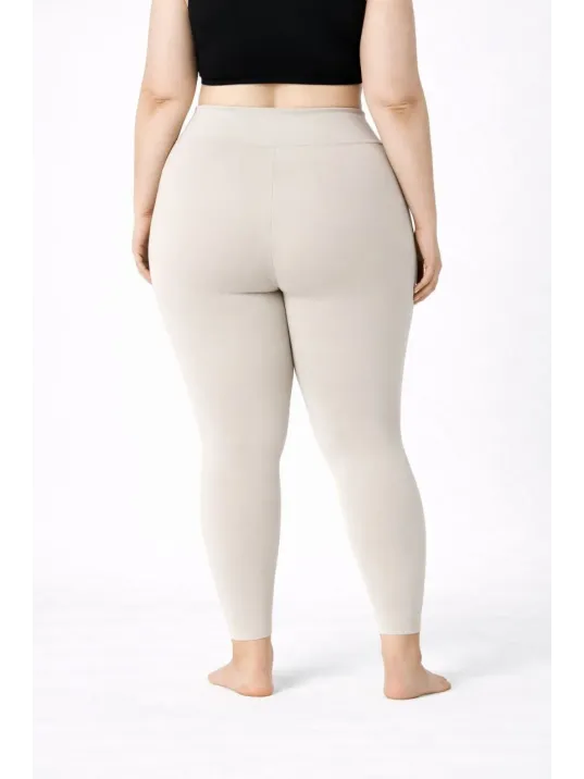 Kadın Yüksek Bel Toparlayıcı Likralı Dalgıç Spor Tayt Esnek Battal Büyük Beden - Taş