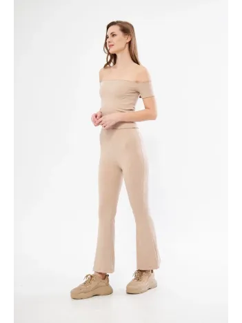 Kadın Yüksel Bel Fitilli İspanyol Paça Tayt - Bordo