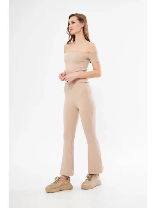 Kadın Yüksel Bel Fitilli İspanyol Paça Tayt - Bordo