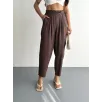 Kadın Yüksel Bel Rahat Boru Paça Pantalon - Kahverengi