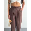 Kadın Yüksel Bel Rahat Boru Paça Pantalon - Kahverengi