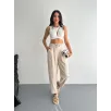 Kadın Yüksel Bel Beli Bağcıklı Rahat Boru Paça Pantalon - Kırık Beyaz Kadın Yüksel Bel Beli Bağcıklı Rahat Boru Paça Pantalon - Kırık Beyaz