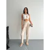 Kadın Yüksel Bel Beli Bağcıklı Rahat Boru Paça Pantalon - Kırık Beyaz Kadın Yüksel Bel Beli Bağcıklı Rahat Boru Paça Pantalon - Kırık Beyaz
