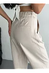 Kadın Yüksel Bel Beli Bağcıklı Rahat Boru Paça Pantalon - Kırık Beyaz