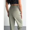Kadın Yüksel Bel Beli Bağcıklı Cepli Rahat Paça Pantalon - Su Yeşili