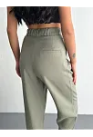 Kadın Yüksel Bel Beli Bağcıklı Cepli Rahat Paça Pantalon - Su Yeşili