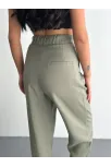 Kadın Yüksel Bel Beli Bağcıklı Cepli Rahat Paça Pantalon - Su Yeşili