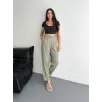 Kadın Yüksel Bel Beli Bağcıklı Cepli Rahat Paça Pantalon - Su Yeşili