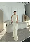 Kalın Fitilli Uzun Triko Elbise - Kırık Beyaz