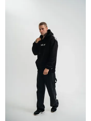 Kapşonlu Double Oversize Dijital Patchli SweatShirt - Siyah Kapşonlu Double Oversize Dijital Patchli SweatShirt - Siyah