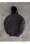 Kapüşonlu Üç İplik Penye Basic Sweatshirt - Füme