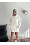 Kapüşonlu Üç İplik Penye Basic Sweatshirt - Beyaz Kapüşonlu Üç İplik Penye Basic Sweatshirt - Beyaz