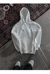 Kapüşonlu Üç İplik Penye Basic Sweatshirt - Beyaz