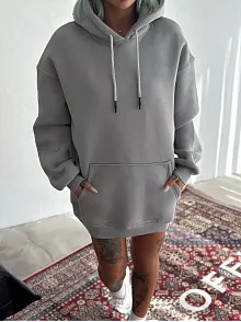 Kapüşonlu Üç İplik Penye Basic Sweatshirt - Boyalı Gri
