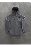 Kapüşonlu Üç İplik Penye Basic Sweatshirt - Boyalı Gri