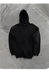 Kapüşonlu Üç İplik Penye Basic Sweatshirt - Siyah