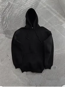 Kapüşonlu Üç İplik Penye Basic Sweatshirt - Siyah