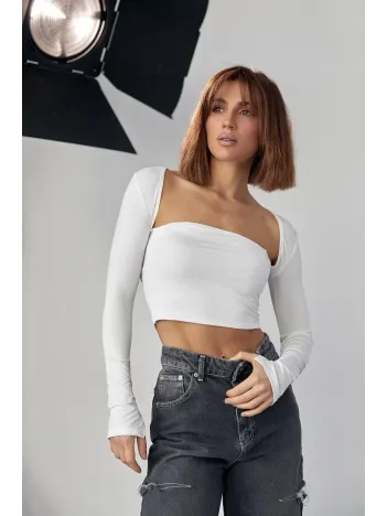 Kara Yaka Uzun Kollu Crop - Beyaz Kara Yaka Uzun Kollu Crop - Beyaz