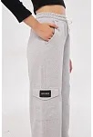 Kargo Cepli Palazzo Oversize Kesim İki İplik Bol Paça Eşofman Altı Pantalon - Gri