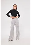 Kargo Cepli Palazzo Oversize Kesim İki İplik Bol Paça Eşofman Altı Pantalon - Gri