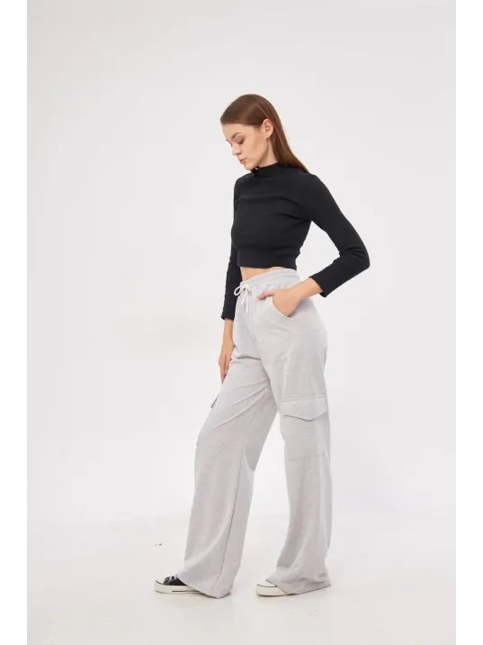Kargo Cepli Palazzo Oversize Kesim İki iplik Bol Paça Eşofman Altı Pantalon - Gri Kargo Cepli Palazzo Oversize Kesim İki iplik Bol Paça Eşofman Altı Pantalon - Gri