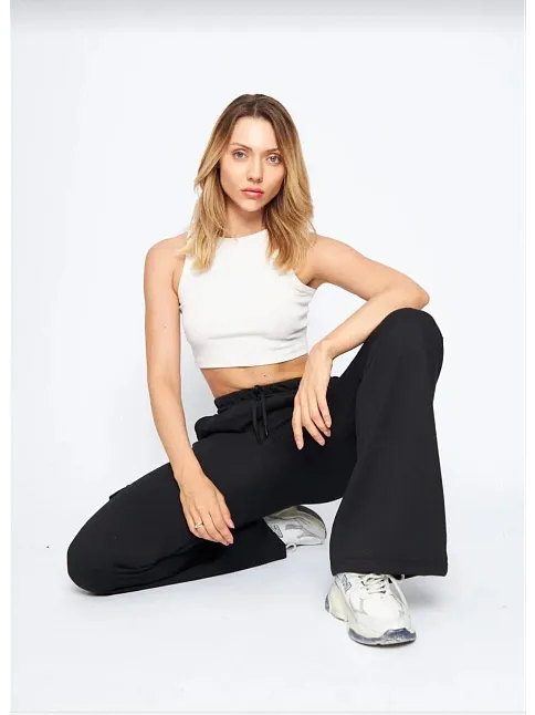 Kargo Cepli Palazzo Oversize Kesim İki İplik Bol Paça Eşofman Altı Pantalon - Siyah