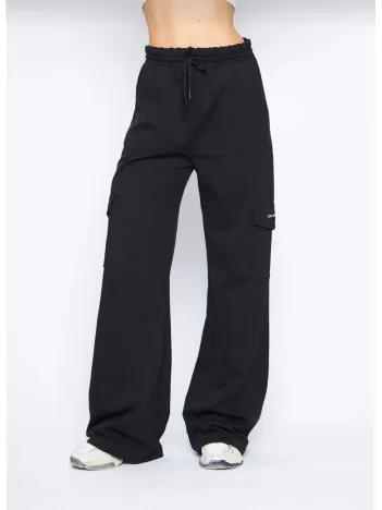 Kargo Cepli Palazzo Oversize Kesim İki İplik Bol Paça Eşofman Altı Pantalon - Siyah