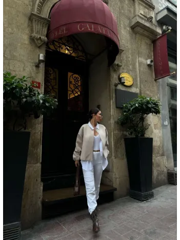 Kaşe Kaşmir Fermuarlı CEKET - Bej Kaşe Kaşmir Fermuarlı CEKET - Bej