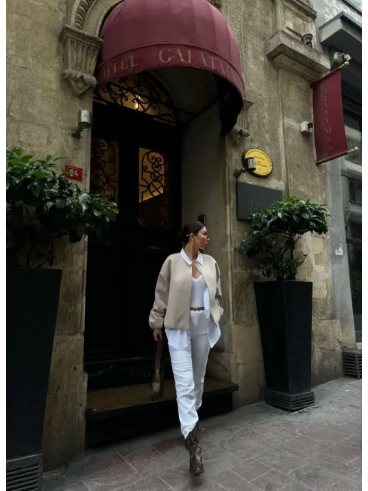 Kaşe Kaşmir Fermuarlı CEKET - Bej Kaşe Kaşmir Fermuarlı CEKET - Bej