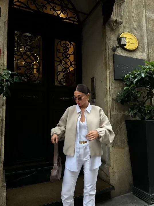 Kaşe Kaşmir Fermuarlı CEKET - Bej Kaşe Kaşmir Fermuarlı CEKET - Bej