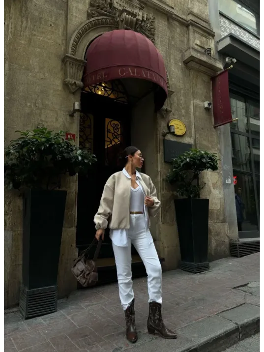 Kaşe Kaşmir Fermuarlı CEKET - Bej Kaşe Kaşmir Fermuarlı CEKET - Bej