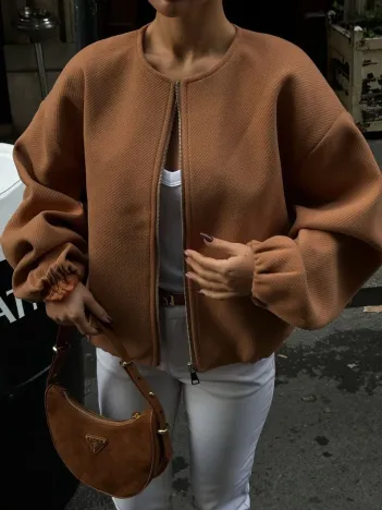 Kaşe Kaşmir Fermuarlı CEKET - Kahve Kaşe Kaşmir Fermuarlı CEKET - Kahve