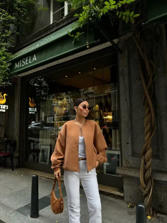 Kaşe Kaşmir Fermuarlı CEKET - Kahve Kaşe Kaşmir Fermuarlı CEKET - Kahve