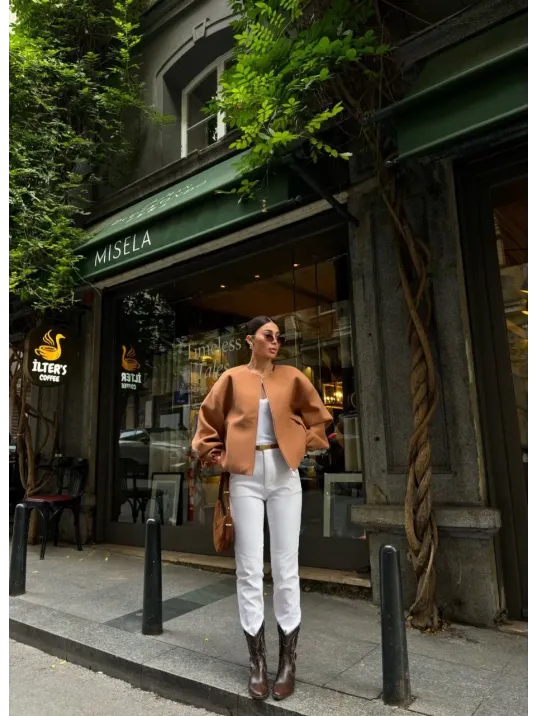 Kaşe Kaşmir Fermuarlı CEKET - Kahve Kaşe Kaşmir Fermuarlı CEKET - Kahve