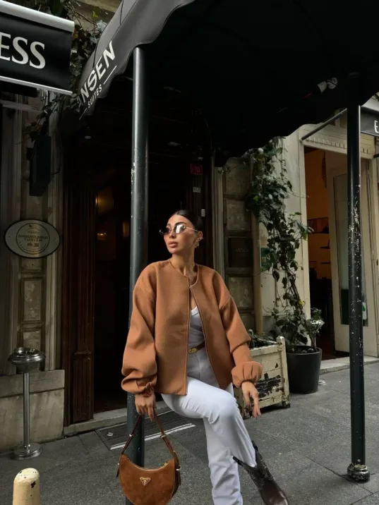 Kaşe Kaşmir Fermuarlı CEKET - Kahve Kaşe Kaşmir Fermuarlı CEKET - Kahve