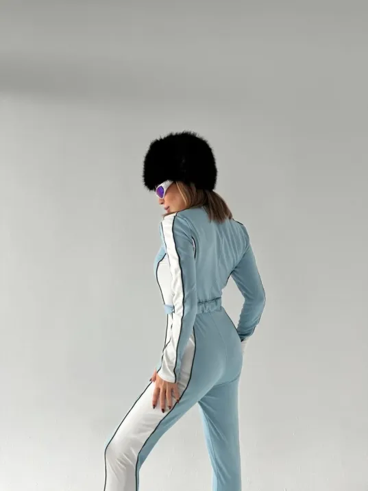 Kemer Detaylı Fermuarlı Tulum - Bebe Mavisi Kemer Detaylı Fermuarlı Tulum - Bebe Mavisi