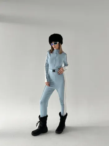 Kemer Detaylı Fermuarlı Tulum - Bebe Mavisi Kemer Detaylı Fermuarlı Tulum - Bebe Mavisi