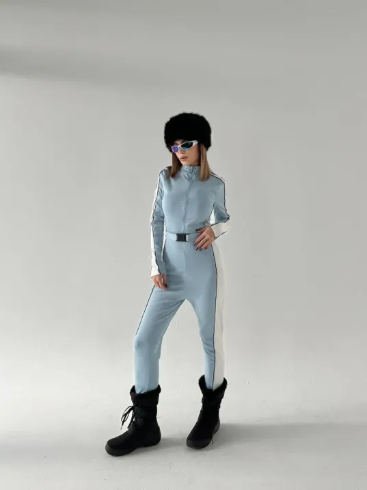 Kemer Detaylı Fermuarlı Tulum - Bebe Mavisi Kemer Detaylı Fermuarlı Tulum - Bebe Mavisi